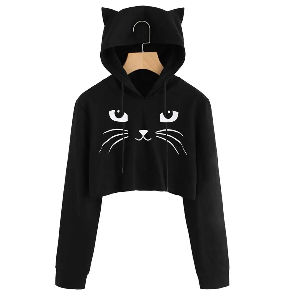 

Winter Sweatshirt Fashion Cute Womens Cat Ear Long Sleeve Hoodie Sweatshirt Hooded Pullover Tops Blouse Crop Top 2019 Moletom
