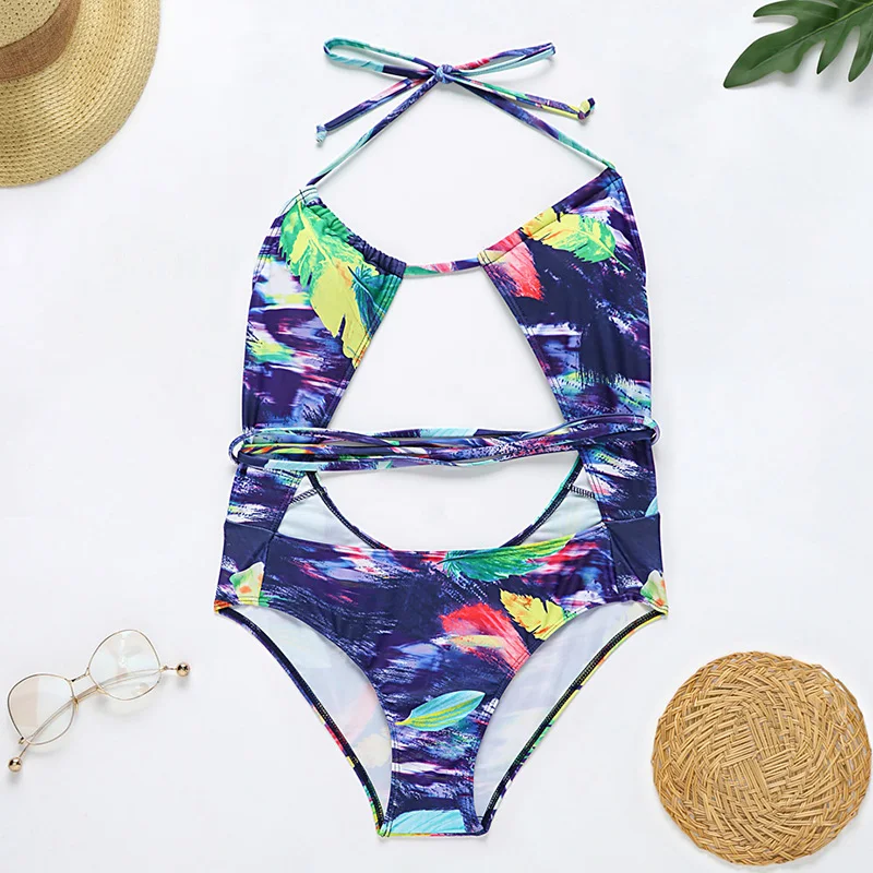 

INGAGA Cut Out One Piece Swimsuits Women Swimwear Strap Halter Bathing Suits Sexy Backless Bathers Female High Cut Bodysuits