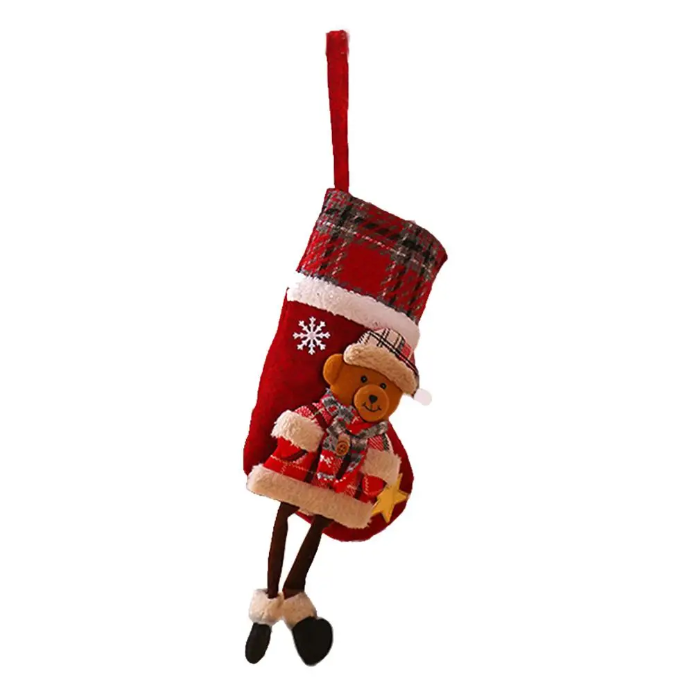 Рождественские чулки носки Санта Клауса мультфильм печать мешковины держатели для подарков рождественские вечерние аксессуары рождественские украшения для дома - Цвет: D