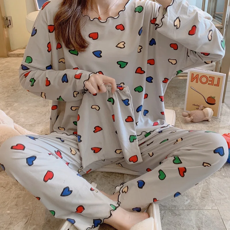 

Pajamas Women's Spring And Autumn Long Sleeve Korean-style Students Cute Heart Set Sweet Casual Thin-Outer Wear Tracksuit