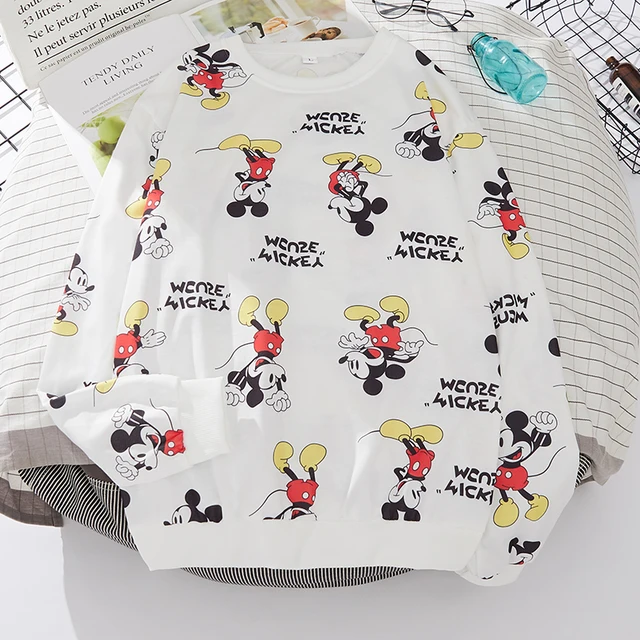 Plus Size Mickey Mouse Hoodies Women Harajuku Streetwear Thin Kawaii Oversized Sweatshirt Clothing Fashion Long Sleeve Tops 2021 A008 White