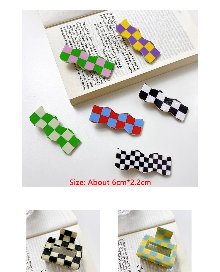 2021 Autumn New Fashion Women Hair Claw Clip Accessories Acrylic Geometric Color Grid For Sweet Girls Shark Hairpins Headdress