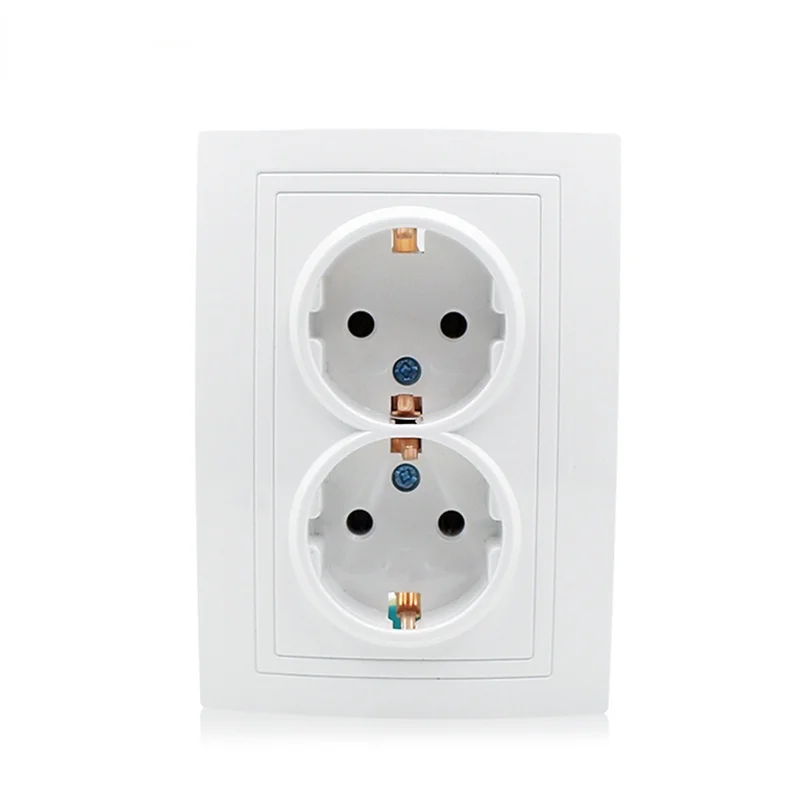 European standard wall socket 16A 220V double German socket with grounded phosphor copper double German plug