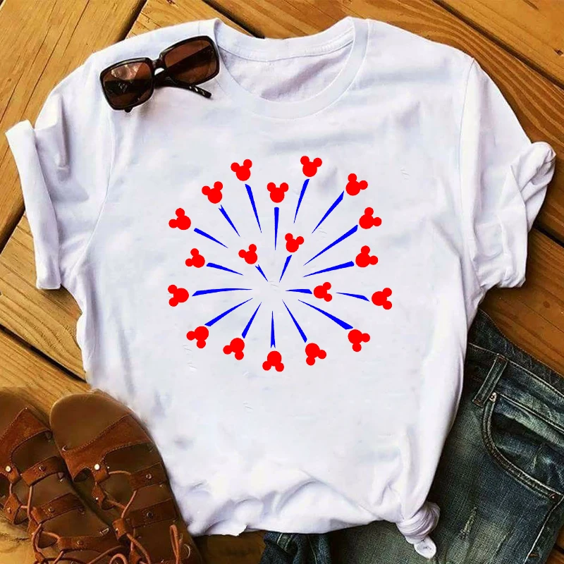 

Women 2020 Cartoon Ear Firework T-shirts Cute Happy Day Fashion Print Ladies Graphic Female Womens Top TShirt Tee T-Shirt