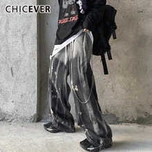 CHICEVER, винтажные женские штаны с высокой талией, асимметричный цвет, свободные прямые штаны для женщин, модная одежда