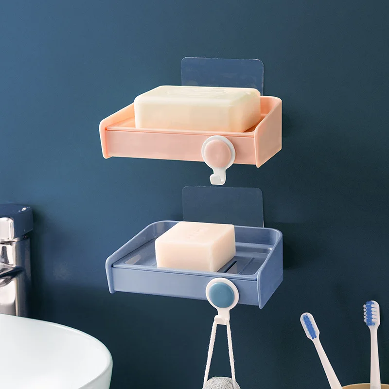 

3145 Double Layer Water Draining Soap Dish Hole Punched xiang zao jia Walls Soap Box with Hook Soap Holder Soap Box