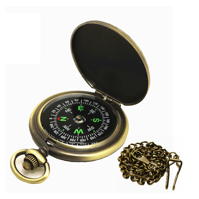 A Compass and Chain Металлический флип компас Портативный ретро карманные часы компас наружные безопасные инструменты походные Приключения Кемпинг оборудование набор для походов - Цвет: A Compass and Chain
