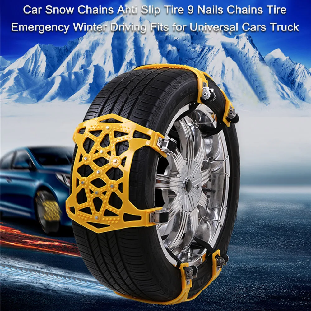 

Car Snow Chains Anti Slip Tire 9 Nails Chains Tire Emergency Winter Driving Fits for Universal Cars Truck With Mounting Wrench