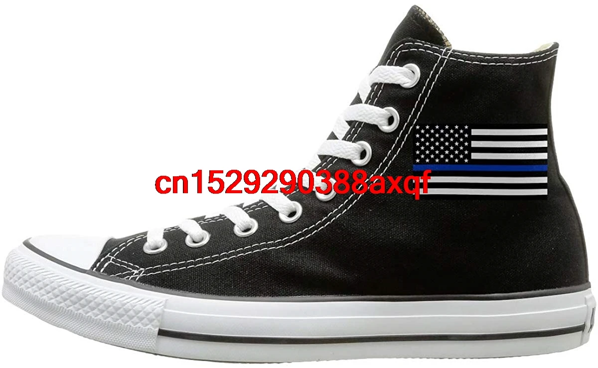 

Canvas Shoes Blue Thin Line Flag Fashion High-Top Lace Ups Sport Sneakers For Men's Women's