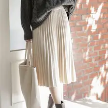 Элегантная трикотажная плиссированная юбка миди для женщин, коллекция осень-зима, Корейская Юбка До Колена, Однотонная юбка трапециевидной формы с высокой талией
