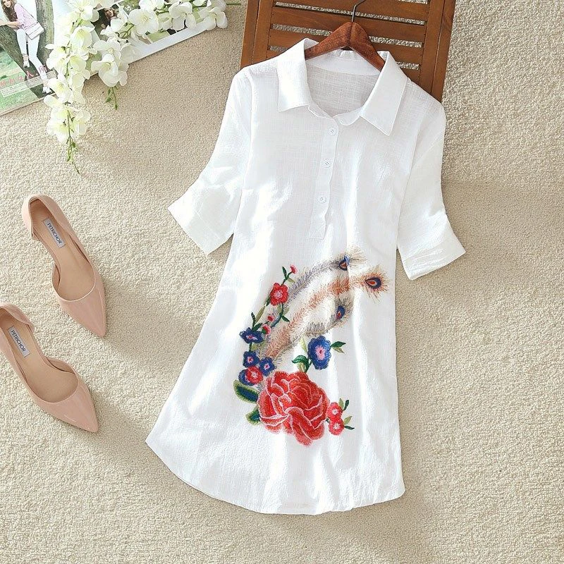 Women Spring Summer Style Embroidery Blouses Shirts Lady Casual Short Sleeve Turn-down Collar blusas Tops ZZ0556 5