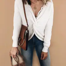 Hirigin женский осенний свитер с длинным рукавом пуловер Топы белые свободные v-образным вырезом Женские Повседневные свитера