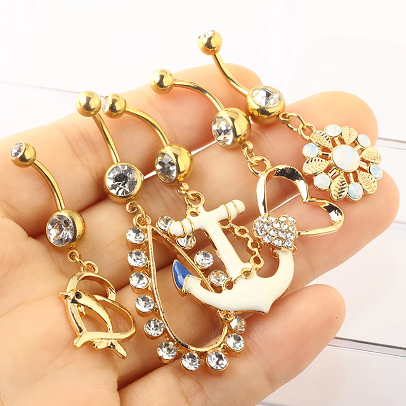 

14G Silver Gold Belly Button Rings Surgical Steel Belly Ring Navel Rings Wholeales 5 style drop shipping factory price