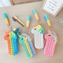 Pochette en Silicone pour stylo, porte clés, jouet de décompression, trousse à crayons à bulles, sac de rangement de papeterie, jouets Fidget 
