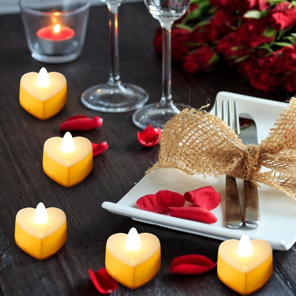 24 Pcs Heart Shape LED Candles Tea Light Romantic LED Candles For Valentine'S Day Wedding Table Decor Heart-Shaped Candle Lights
