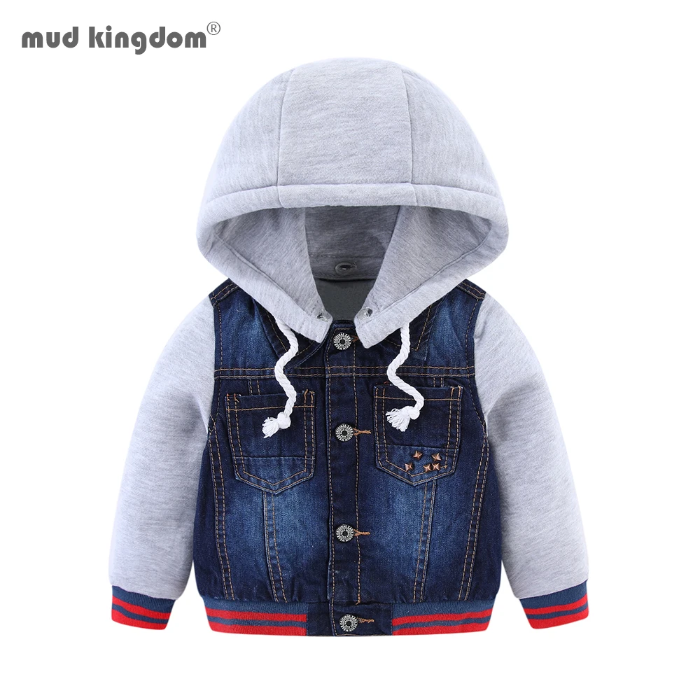 Mudkingdom/зимняя одежда с ворсом Джинсовые куртки для мальчиков капюшоном