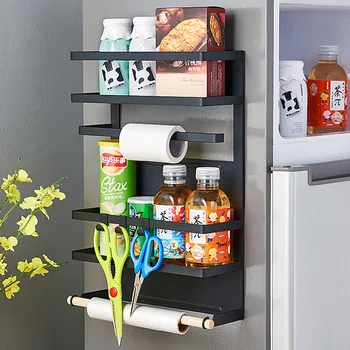 

Refrigerator side rack kitchen rack magnetic multi-functional storage multilayer free punch balcony washing machine storage