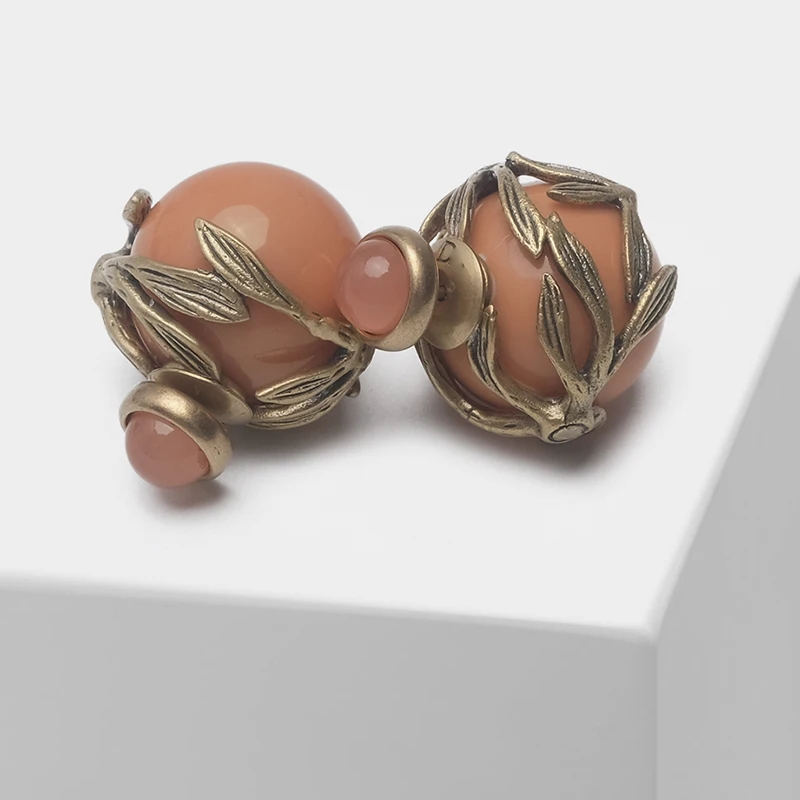 

Leaf design retro front and rear stud earrings