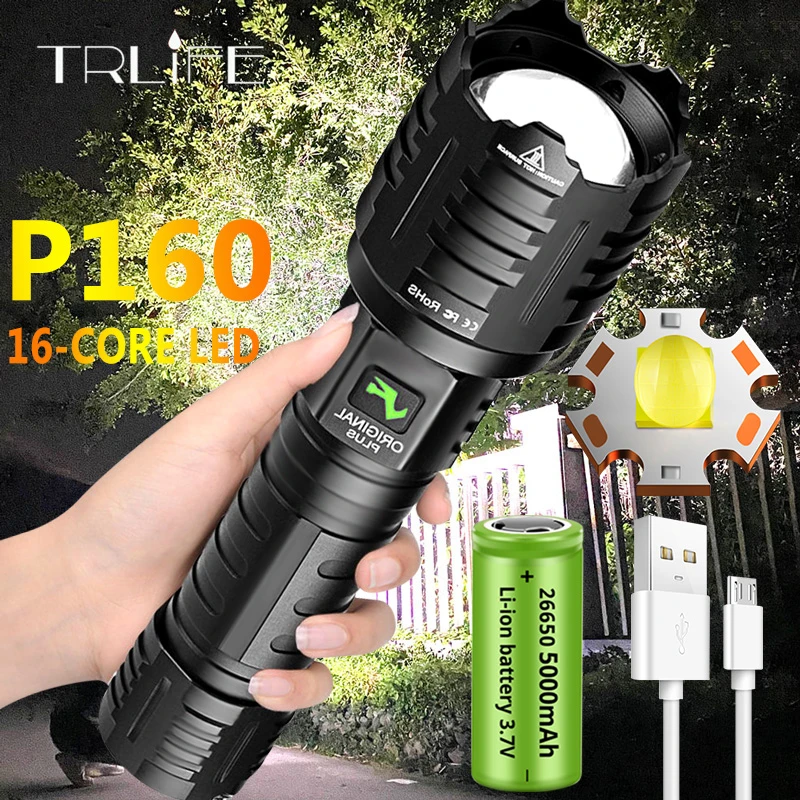 mini flashlights XHP160 Most Powerful Flashlight 16-core Light Brightest Lantern Zoomable 26650 Camping USB Rechargeable Tactical Hunting Torch penlight torch