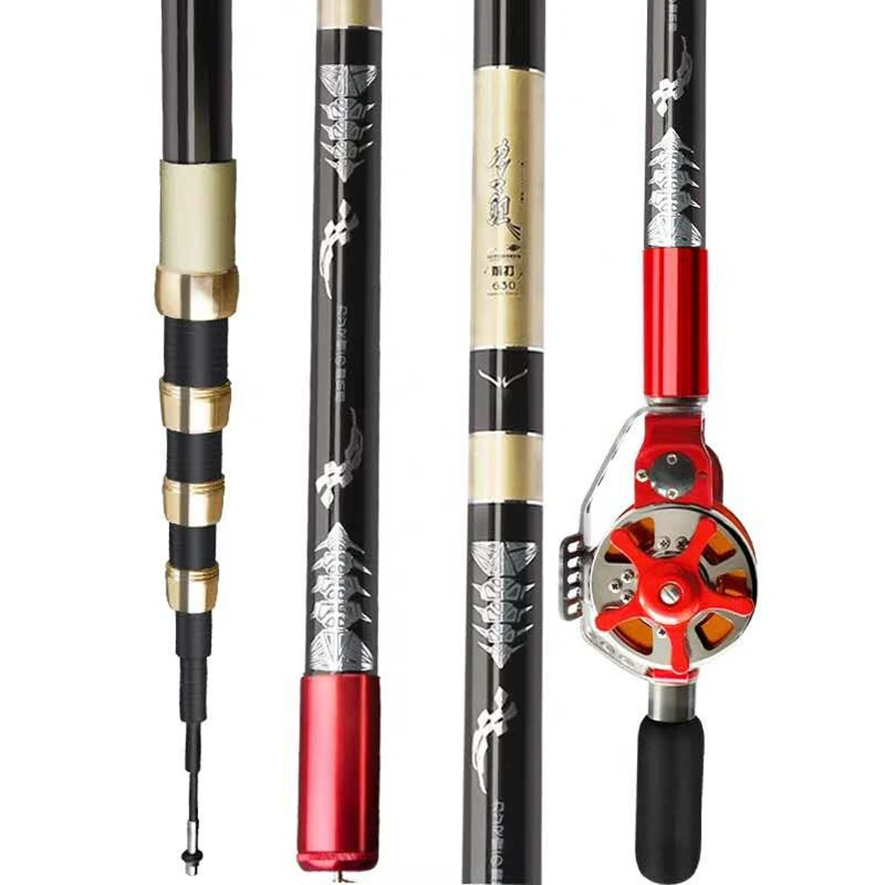 Dual-use Carbon Fiber Fishing Rod Hollow Reel Telescopic Fly Fishing Pole  Superhard Stream Rods Hand Rod 4.5/5.4/6.3/7.2/8.1/9M