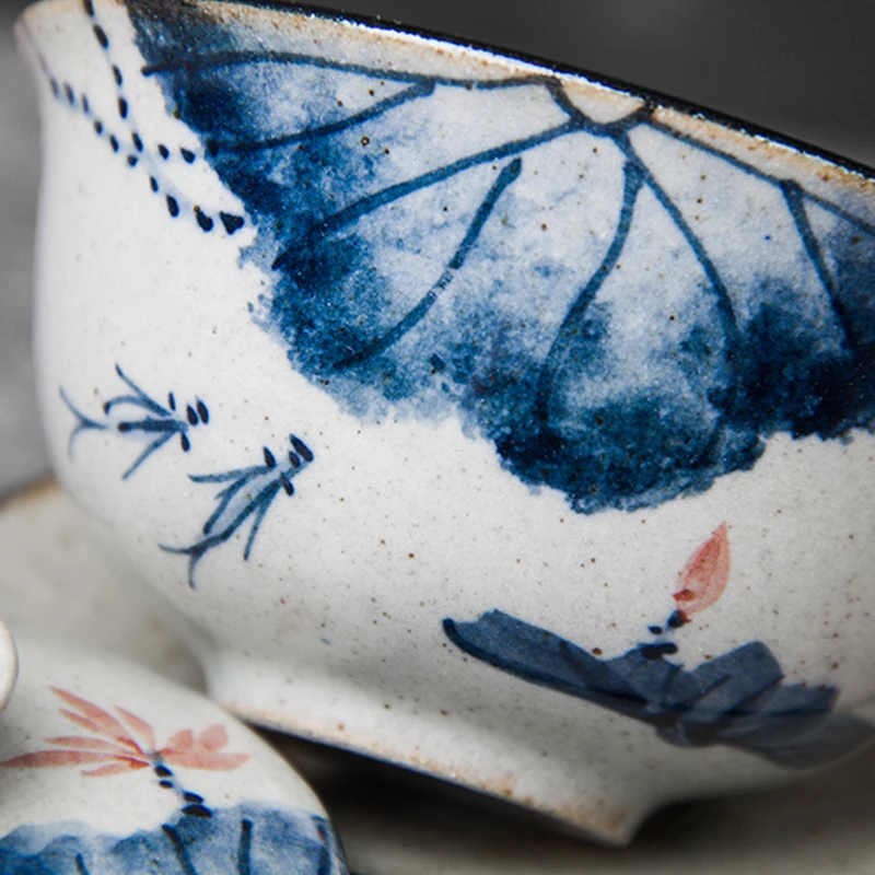 Hand Painted Lotus Gaiwan For Tea Pottery Tureen With Lid Teaware Kung Fu Tea Ceremony Set Coffee Cups Bowls Fish Chawan