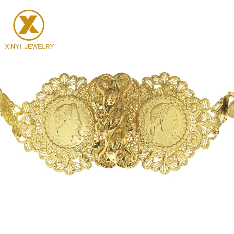  Delicate French napoleon old gold coin waist chain 1862 French franc metal belt