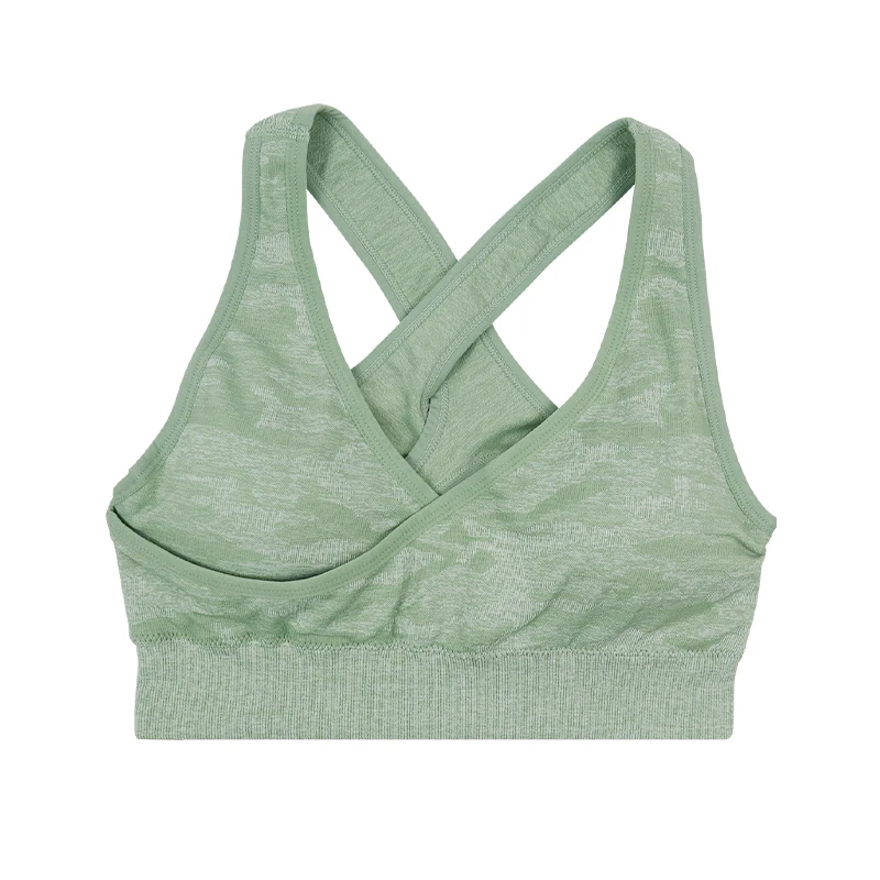 light green IWUPARTY, сексуальный, камуфляжный, бесшовный, крест накрест сзади, спортивный бюстгальтер, Топ для женщин, для тренировки, спортзала, бега, мягкий, ударопрочный, бюстгальтер, спортивный, Femme - Цвет: light green