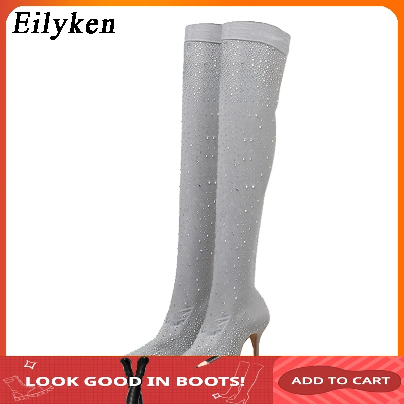 

Eilyken Women Over the Knee Boots high heel Sexy Silp on Pointed toe Stretch Fabric socks Boots Fashion Handmade shoes 7CM 12CM