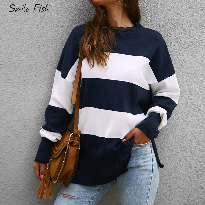 

O-neck Striped Sweater Plus Size Autumn Winter Long Sleeve Sweaters Pullover Jumper Streetwear 2019 Knitted Clothes GV902