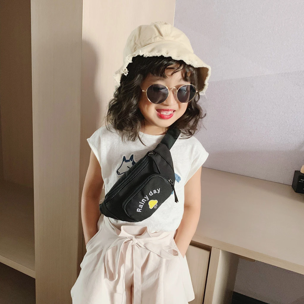 2019 Hot Sale Solid Color Child Joker Crossbody Waist Purse Cartoon Canvas Zipper Chest Bags Pocket Pocket Shoulder Bag 826