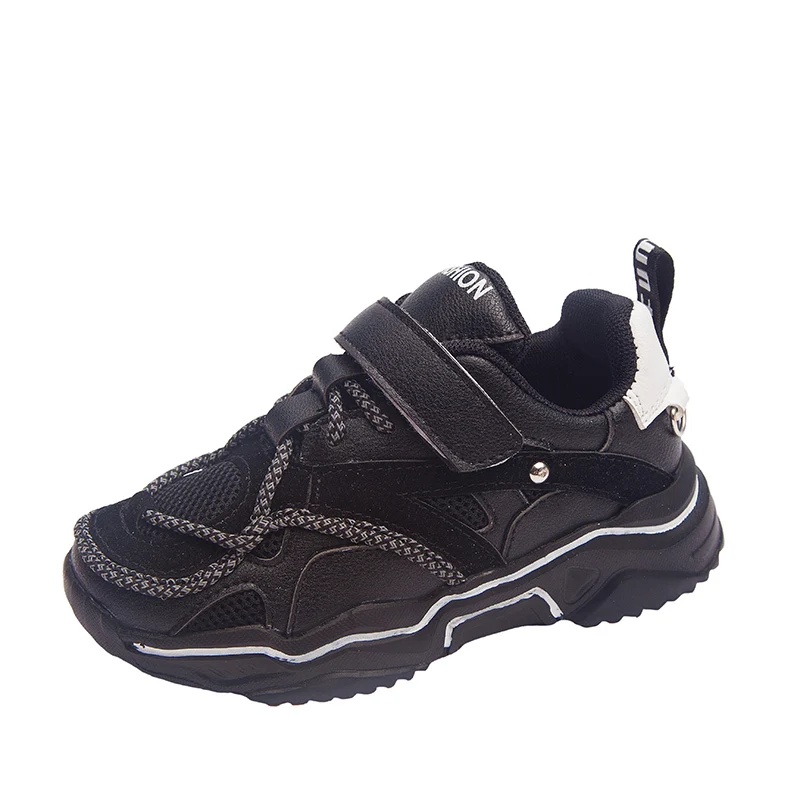 Panda Q/Детская спортивная обувь; кроссовки для мальчиков; Нескользящие мягкие модные повседневные уличные дышащие кроссовки с сеткой; сезон весна-осень - Цвет: Black