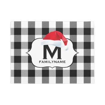 

Personality Custom name Santa Christmas Black White Buffalo Check Monogram Doormat Inside Soft Indoor Non Slip Floor Rug for Kit