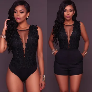 

Women Lace Jumpsuit Bodycon Bodysuit Leotard Top Romper Blouse Sleeveless Shirts