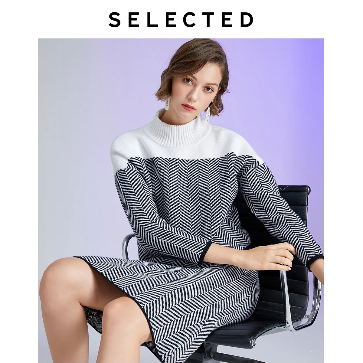 Женский свободный жаккардовый трикотаж A/W черный и белый цвета | 419424505 Женская