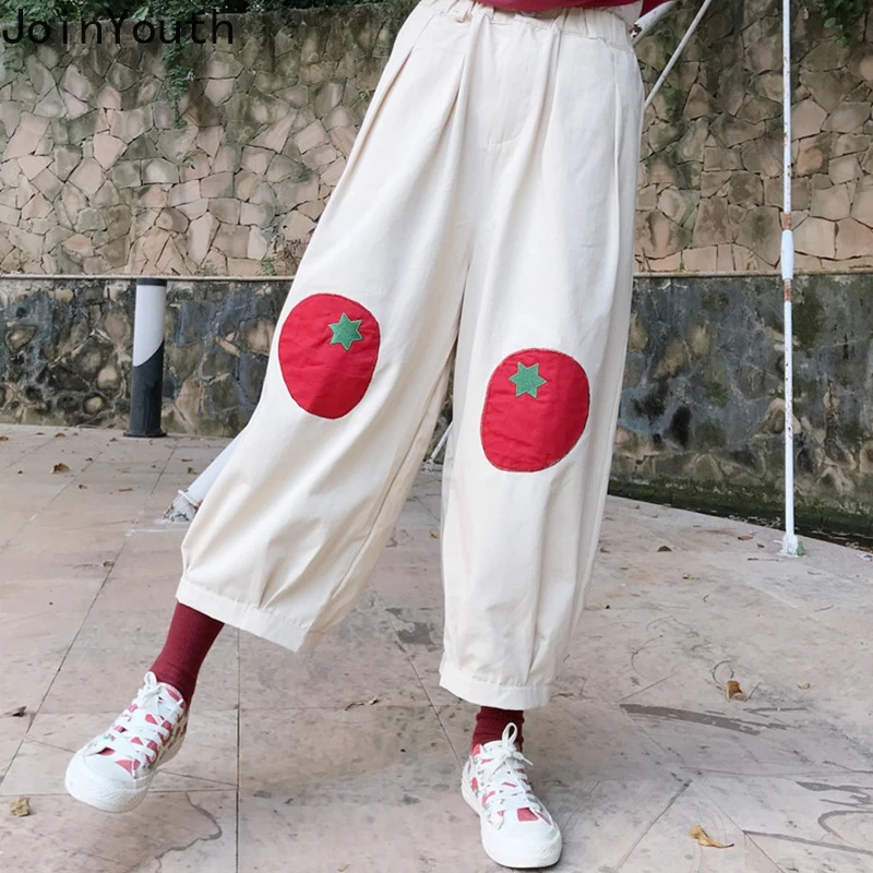 Joinyouth в Корейском стиле Штаны с милым клубничным принтом свободные Pantalon Femme аппликации Harajuku модные тренировочные штаны Штаны Для женщин весенние штаны с эластичной резинкой на талии, 221
