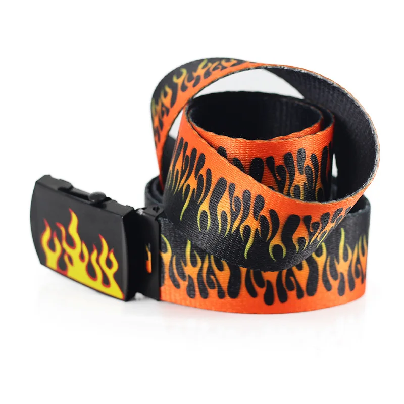 New Style Flame Print Belt Men Women Plain Webbing Belts High Quality Nylon Belts Fashion Men Jeans Waist Belt Waistband M006