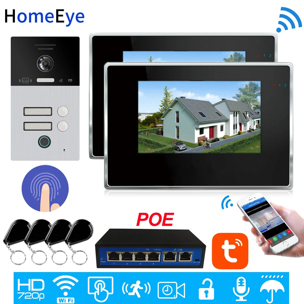 

TuyaSmart App Remote Unlock WiFi Video Intercom System IP Video Door Phone Code Keypad+RFID Card+Fingerprint Home Access Control