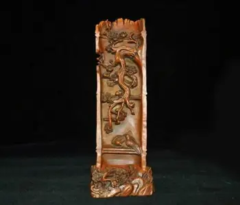 

Wedding Decoration China Boxwood Wood Carved Wealth Bamboo Plum Blossom Magpie Bird Lucky Statue
