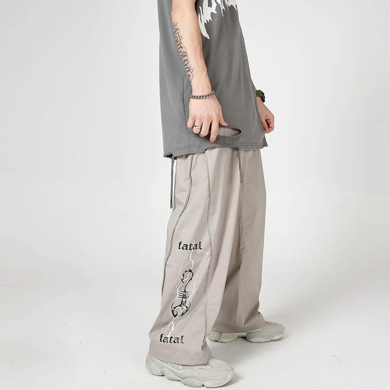 

UNCLEDONJM Side Zip Straight Pants Printed Men's Loose Street Trendy and Casual hip hop Harem pants HD-B092