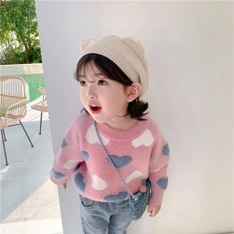 

Snidols 19 Autumn And Winter New Style CHILDREN'S Sweater Strong Push Stereo Weaving Heart Mink Fur GIRL'S Sweater