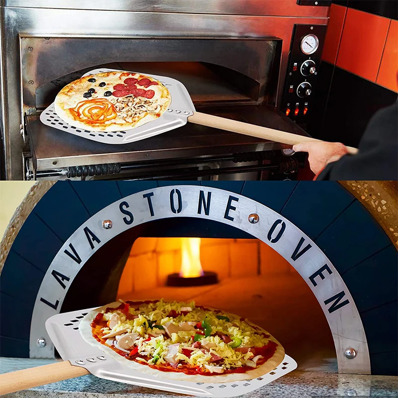 Tavă pentru pizza perforată din aluminiu de 12/14 inci cu mâner detașabil Accesorii antiaderente pentru turnător de spatule pentru cuptor