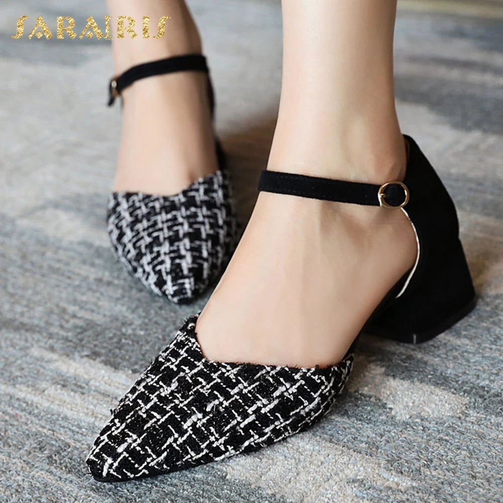 

Sarairis 2020 New Fashion Chunky Heels Summer Sandals Woman Shoes Buckle Strap Mixed Colors Shallow Casual Shoes Women Sandals