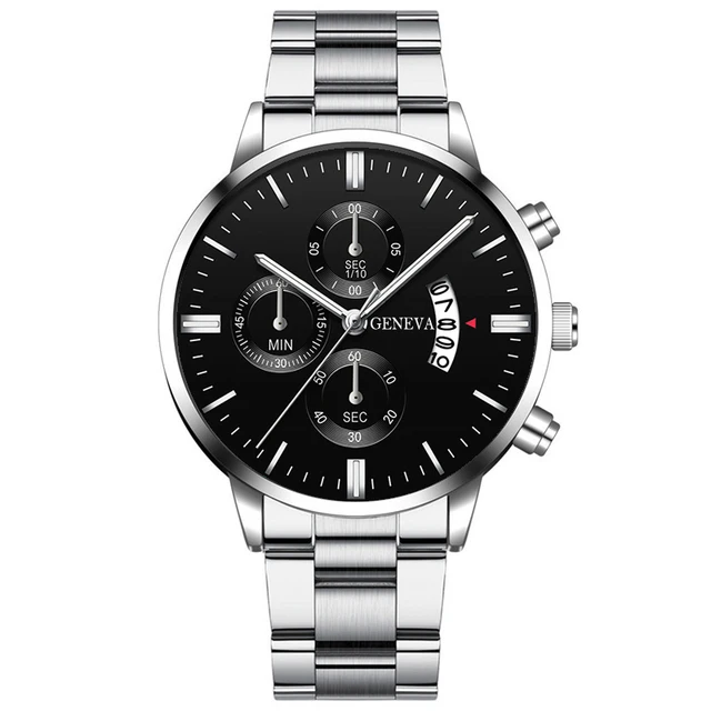 2020 Fashion Trend Men's Stainless Steel Watch Luxury Calendar Quartz Watch Men's Business Casual Watch Silver Silver