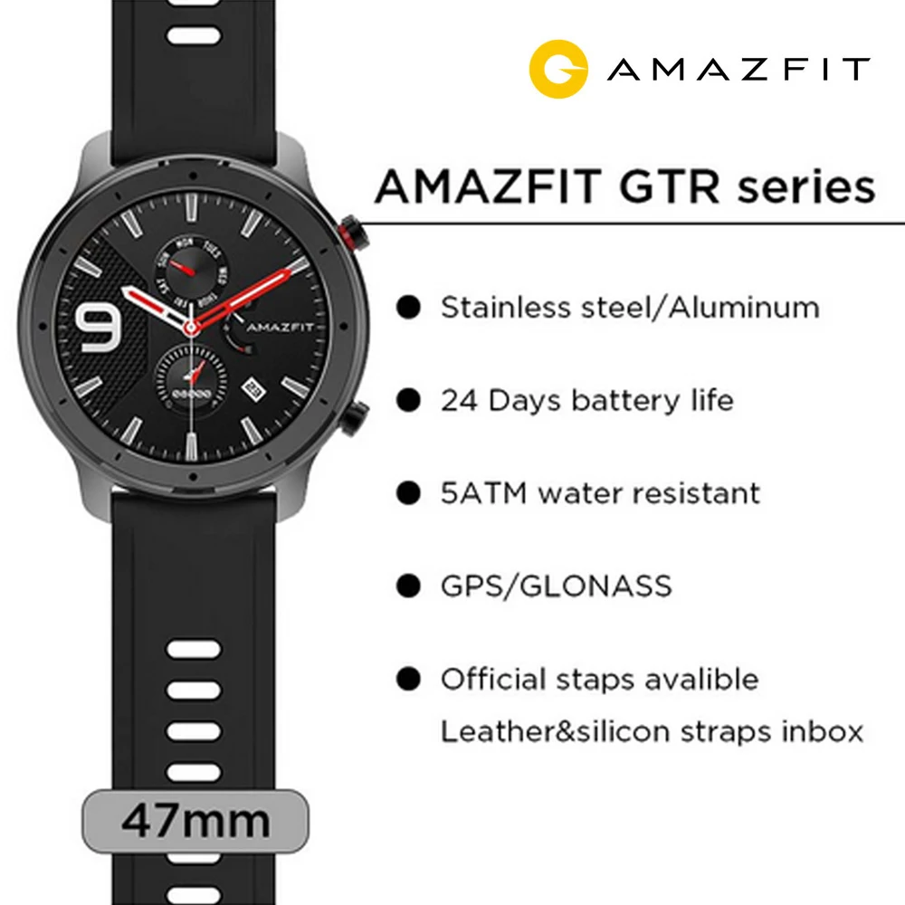 Цена Strava Amazfit GTR 47 мм font b gps b font Смарт часы 50 атм Водонепроницаемый AMOLED экран 24 дня в режиме ожидания компас фитнес трекер спортивные умные часы