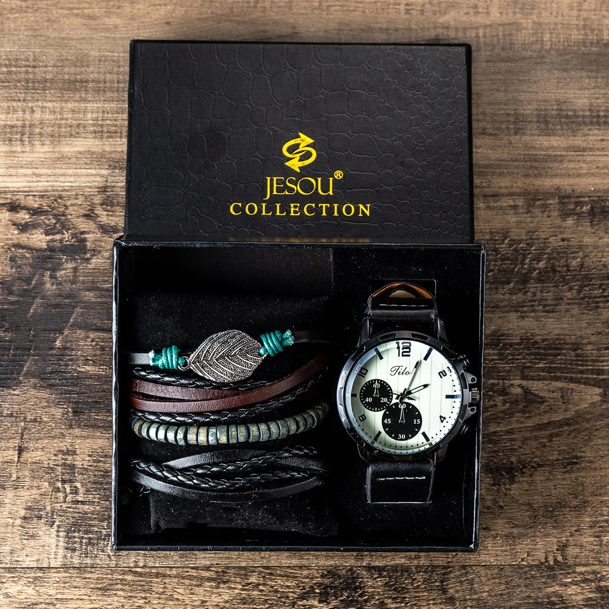 

Men Gift Set Exquisite Packaging Watch + Bracelet Set Creative Packaged Combination -4pcs/set Watch