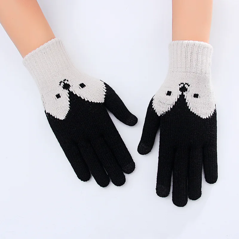 Зимние перчатки Для женщин Сенсорный экран человека Зимний утепленный теплая вязальная шерсть лиса Handschoenen Hiver Femme Guantes Mujer - Цвет: Black Fox