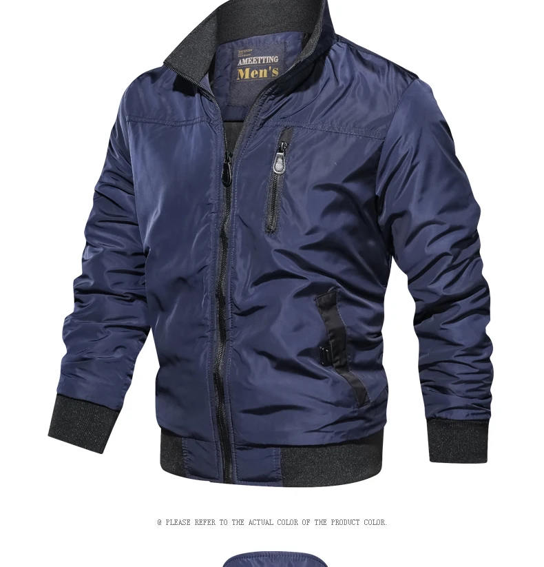 Winderbreaker Jacket גברים מוצק צבע צווארון עומד Tatical מעיל זכר עמיד למים גברים בגדי Streetwear אופנה מזדמן מעיל גבר