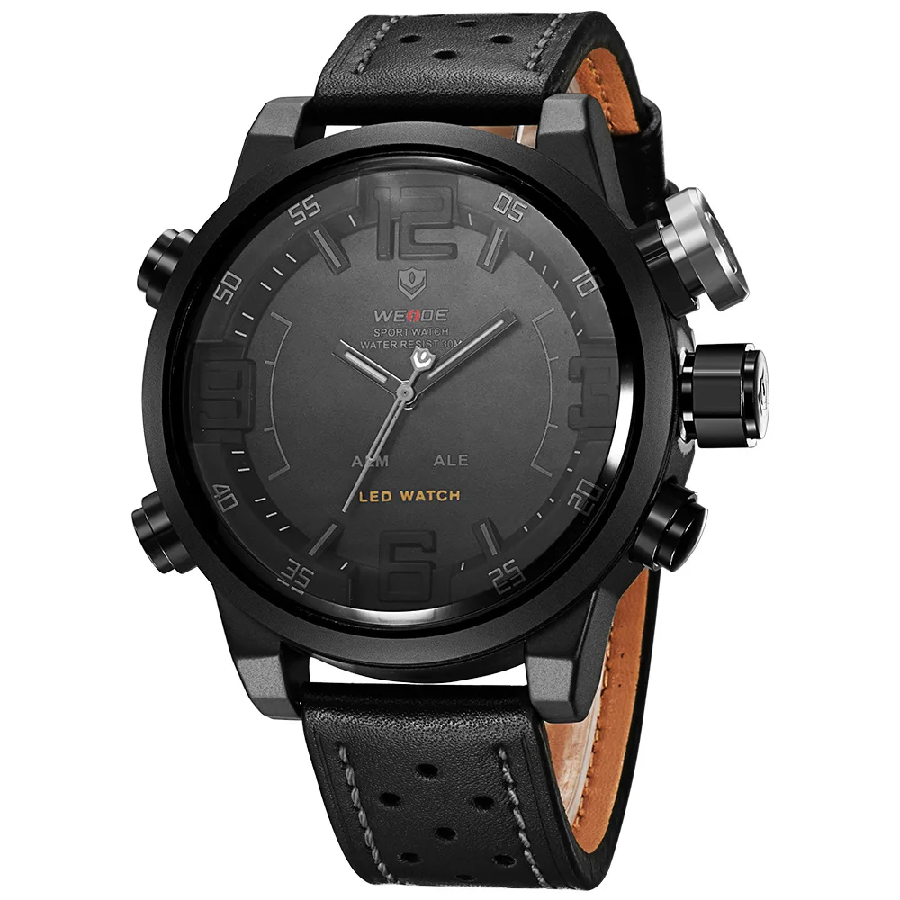 homens led moda duplo movimento grande dial cinto relógio