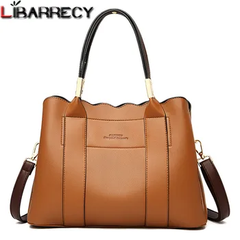 

Contrast Color Handles Female Tote Bag Striped Design Genuine Leather Shoulder Bag for Women Large Capacity Crossbody Handbag