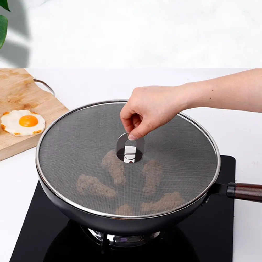 Foldable Handle Oil Splatter Screen Anti-slip Stainless Steel Oil Splash Guard Frying Pan Proofing Lid Kitchen Mesh Pot Lid